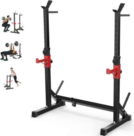 AKYEN 3 in 1 Adjustable Squat Rack Stand, Barbell Rack, Dip Bar Station Adjustable Bench Press Rack 850LBS Max Load Multi-Function Weight Lifting Home Gym  SPORTS PARAGON